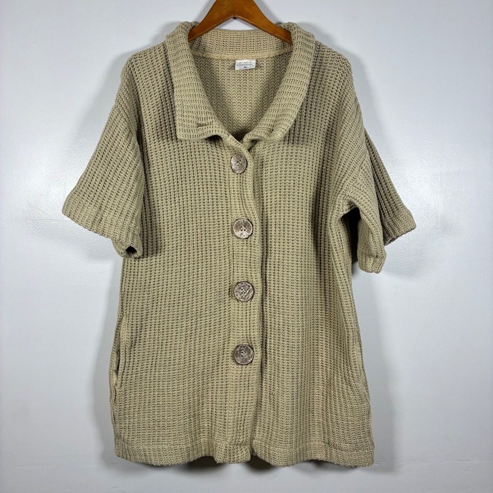 Color Me Cotton Cardigan XL Chunky Waffle Knit Coastal Grandma Granola Girl Boho